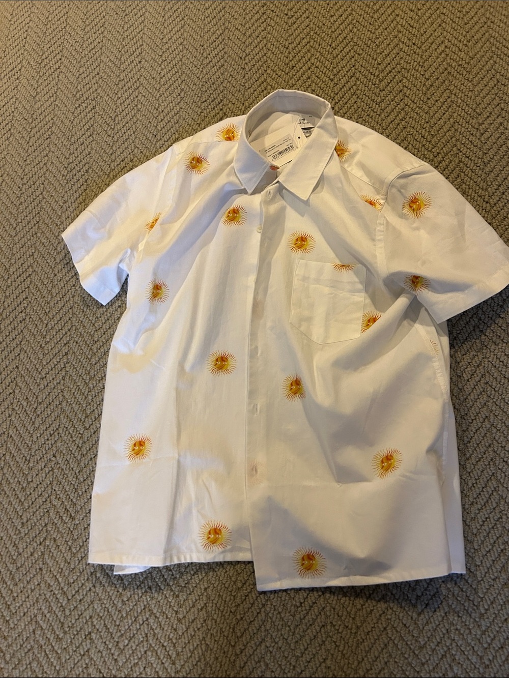 Paul Smith White Short-Sleeve Button-Down Shirt with Yellow Sunburst Motifs